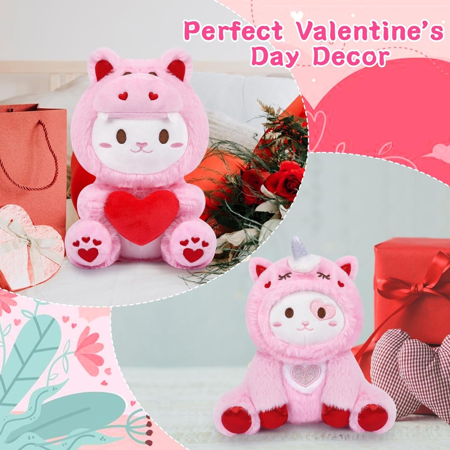Peluche de peluche para el día de San Valentín, peluche de gato hipopótamo Kawaii, lindo juguete de peluche para el día de San Valentín, muñeco de peluche suave para el día de San Valentín, regalo para niños y novias para Navidad
