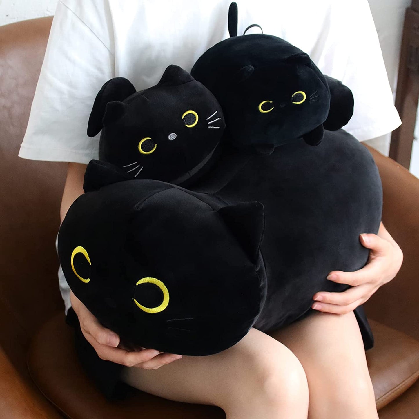 Black Cat Plush, Weighted Black Cat Stuffed Animal Toy, 18.5" Black Cat Plush Pillow Doll, 2.4 Pounds Soft Black Cat Plushies, Plush Cat Doll Toy for Boys Girls Kids