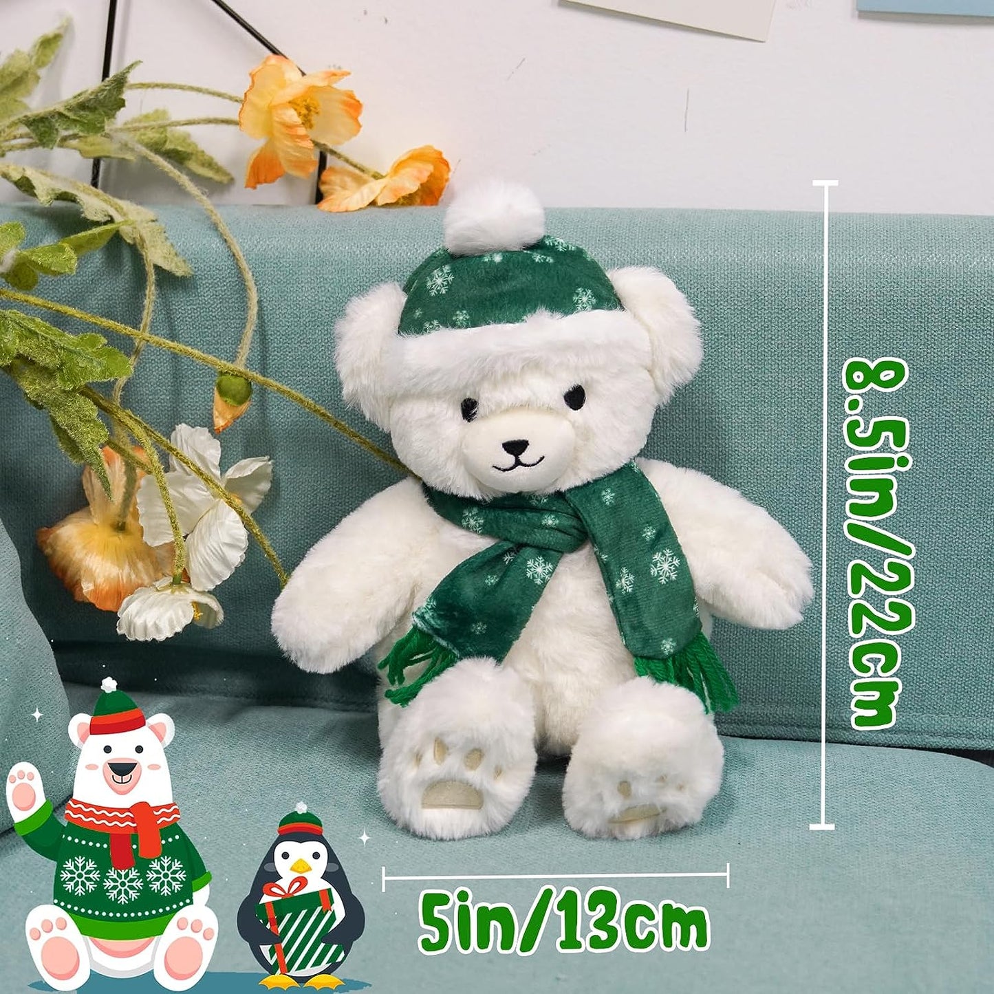 Teddy Bear Stuffed Animals Christmas Plush Toy - Cute Teddy Bear Plush Pillow Stuffed Teddy Doll - Kawaii Christmas Decor Gift for Kids