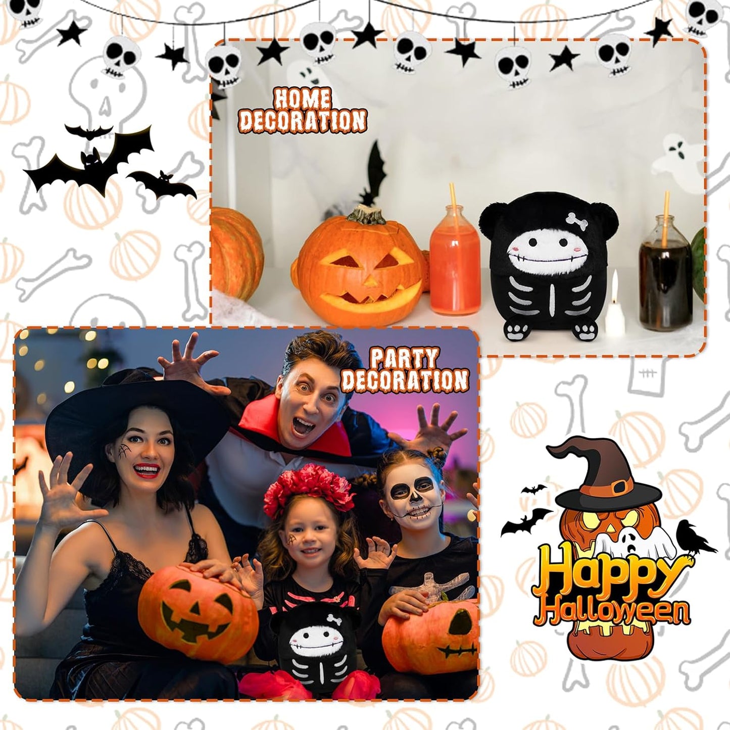 Halloween Plush Skull Halloween Stuffed Animals Toy, Cute for Kids Boys Girls, Kawaii Halloween Decoration Home Decor (Big)