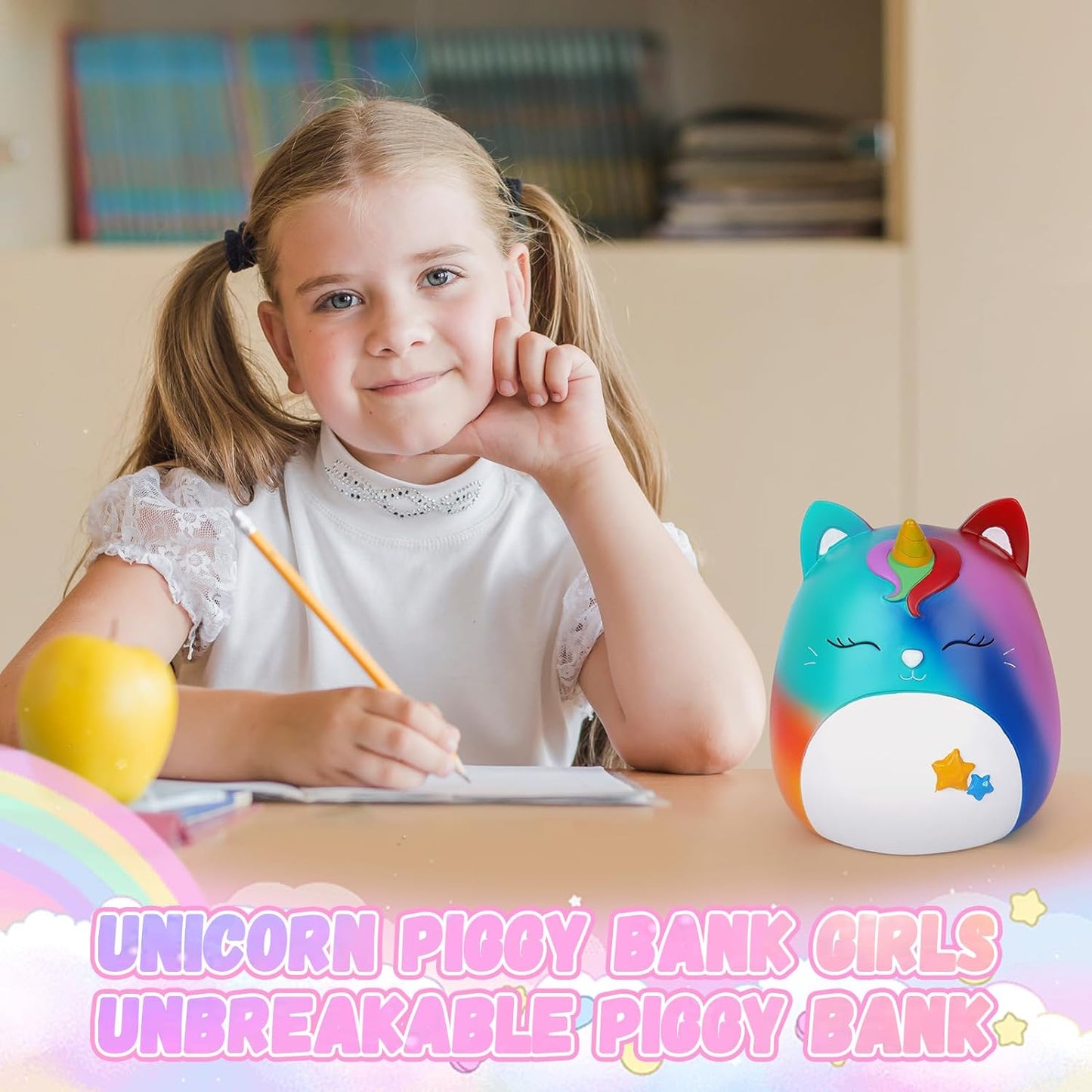 Piggy Bank Girls - Cute Unicorn Piggy Bank, Unicorn Unbreakable Piggy Bank for Kids, 7in Coin Money Bank for Girls, Coin Bank for Kids Toddlers Birthday