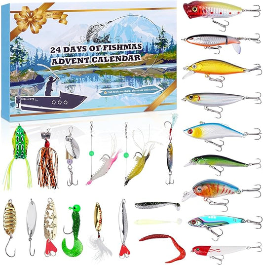 Advent Calendar Fishing 2024,24-Day Christmas Countdown Fishing Advent Calendar Lures Set, Xmas Surprise Gift for Fisher Father Grandpa Boyfriend