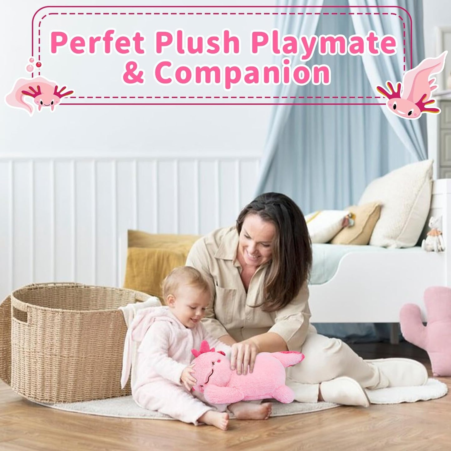 Axolotl Plush Toy, Cute Pink Axolotl Stuffed Animal Plush Pillow, 14inch Kawaii Axolotl Plushie Doll Stuffed Axolotl Plush Axolotl Pillow for Kids Boys Girls Birthday Home Decoration