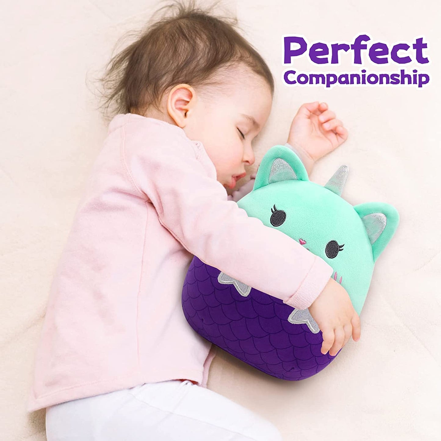 Cat Stuffed Animals Plush Toys, Kawaii Mermaid Plush Cat Pillow, Cute Mermaid Caticorn Plush Doll, Mermaid Plush Toys Purple Caticorn Pillow Gifts for Kids Girls Boys