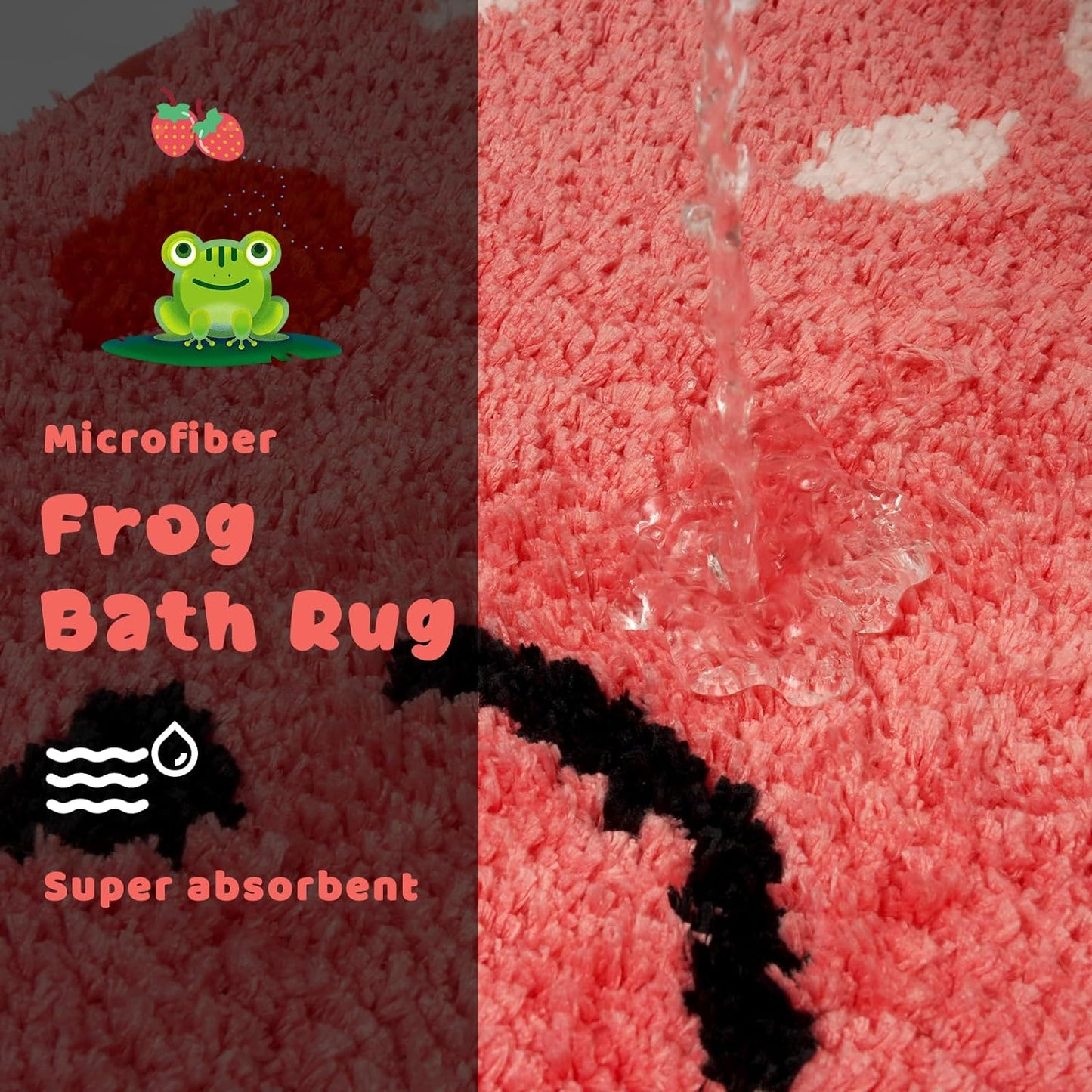 Bathroom Rugs Bathroom Mat, Kawaii Strawberry Frog Bath Rug, Cute Bath Mat Entryway Floor Mat, Non Slip Absorbent Bath Rug for Bathroom 20x24.5inch
