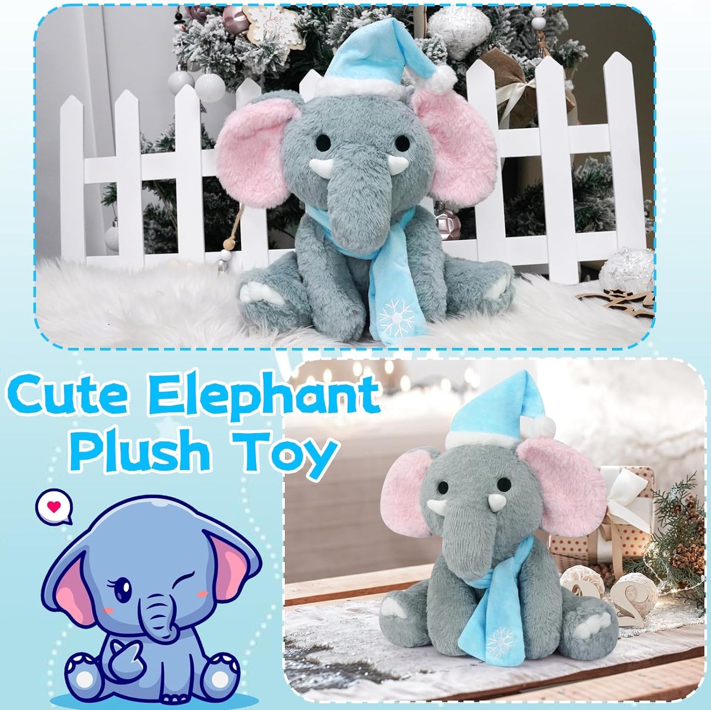 Elephant Stuffed Animal, 10" Cute Stuffed Elephant Plush Toys, Kawaii Elephant Plush Pillow for Kids, Soft Gray Elephant Plush Doll Gift for Boys Girls Birthday Christmas