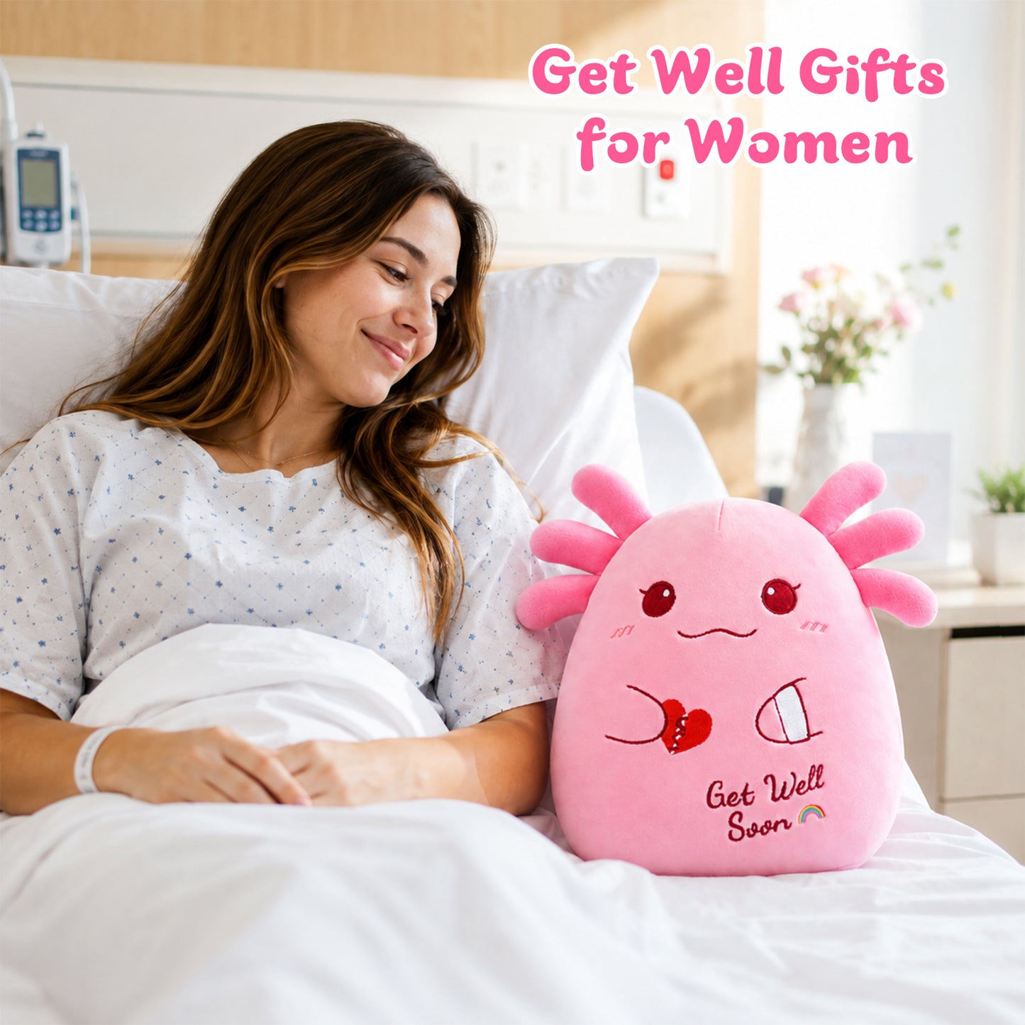 13 Inch Get Well Soon Stuffed Animal, Get Well Gifts for Women Men Kids|Soft Huggable Pink Axolotl Plush Cute Plushies for Kids, Feel Better Gift for Kids Women & Men After Surgery, Get Well Gifts