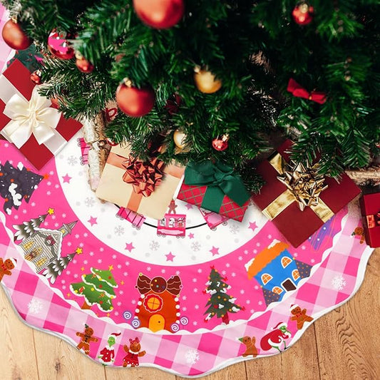 LMTGLDT Christmas Tree Skirt,Pink Tree Skirt,Soft Christmas Tree Skirt 48 Inches,Christmas Tree Decorations for Christmas Party Decor