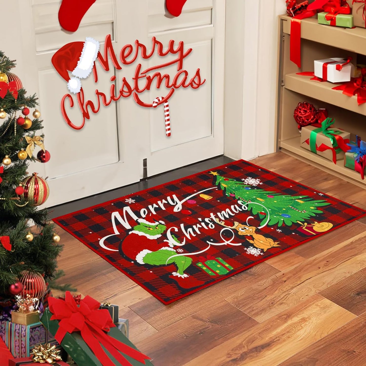 Christmas Boho Kitchen Rugs and Mats Set of 2, Christmas Kitchen Mats for Floor, Kitchen Anti Fatigue Mat Set, Non Slip Kitchen Rugs Decorations for Home Kitchen Christmas