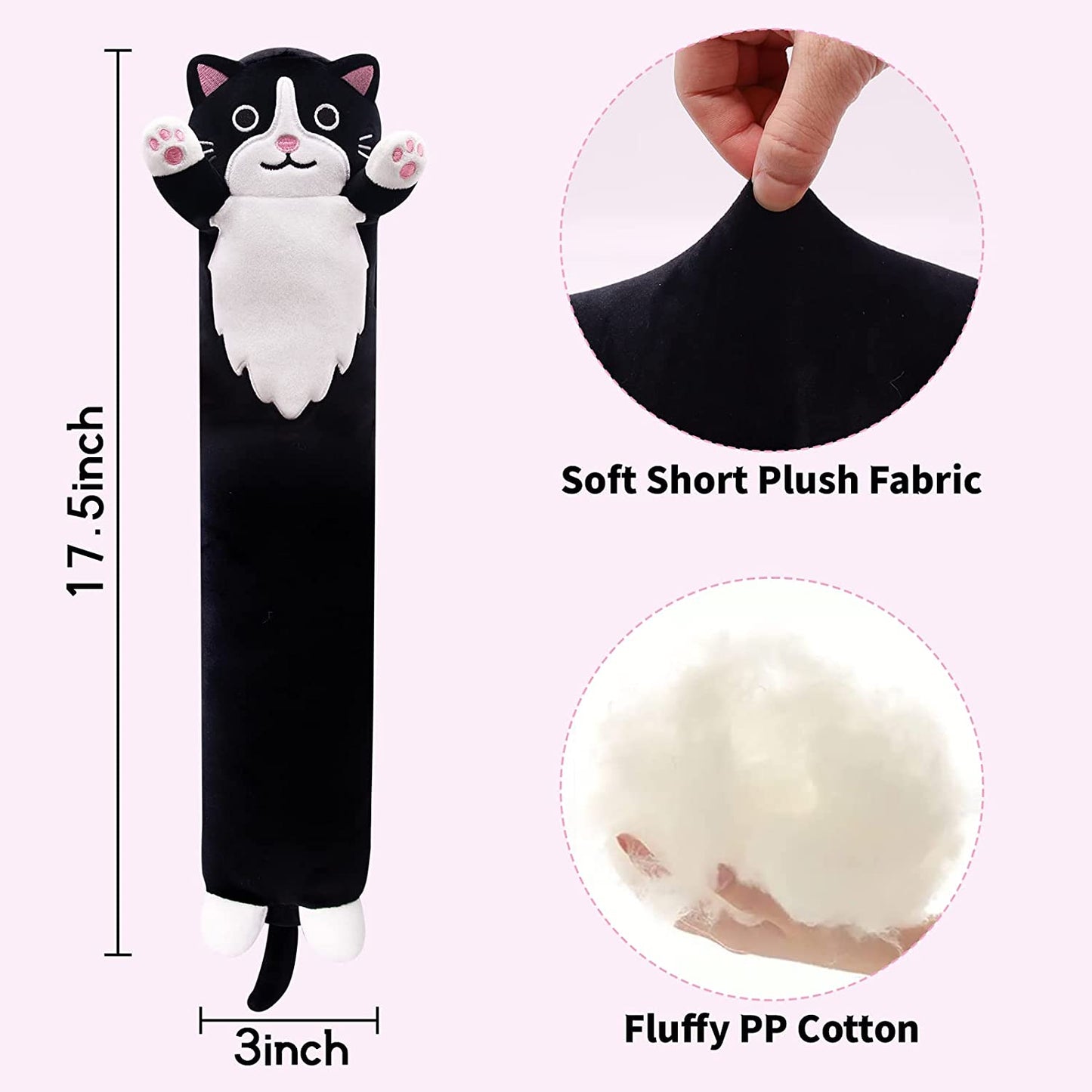Long Cat Plush Black Long Cat Body Toys, Cute Long Cat Stuffed Animals Cat Plushie, Soft Long Plush Black Cat Doll Kawaii Stuffed Cat Plush Toys for Kids Birthday Christmas