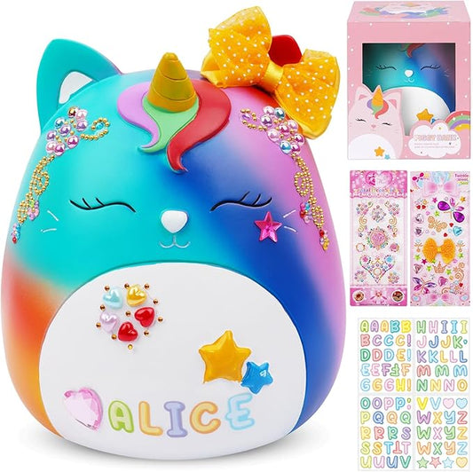 Piggy Bank Girls, 6.5Inch Unbreakable Unicorn Coin Money Bank with DIY Stickers, Cute Plastic Piggy Bank for Kids Adults Great Gifts for Birthday, Baby Shower, Home Decor