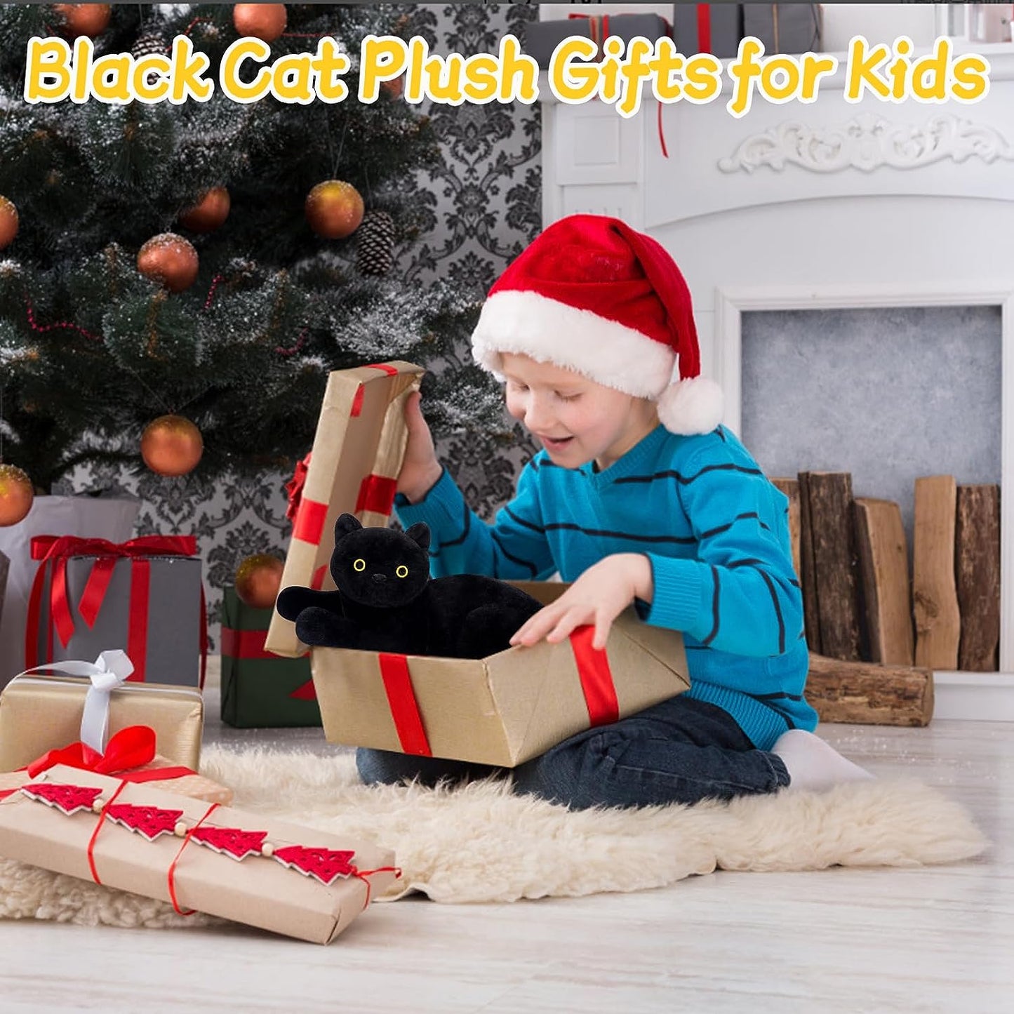 Black cat Stuffed Animal - Cute Black cat Plush Doll - Kawaii Plush cat Stuffed Pillow