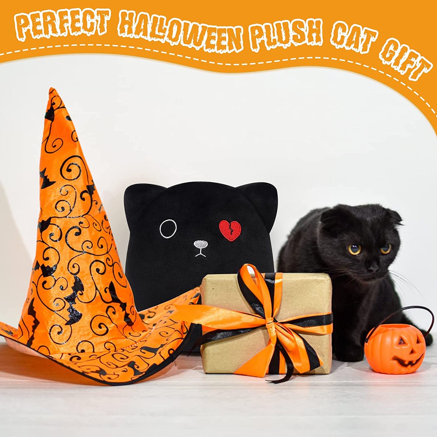 Black Cat Stuffed Animal Plush Doll, Cat Plush Pillow, Cute 3D Cat Shape Toys, Kawaii Cartoon Hugging Gift for Kids Baby Bedding Sleeping, Halloween Home Sofa Decor, Creative Plush Pillow