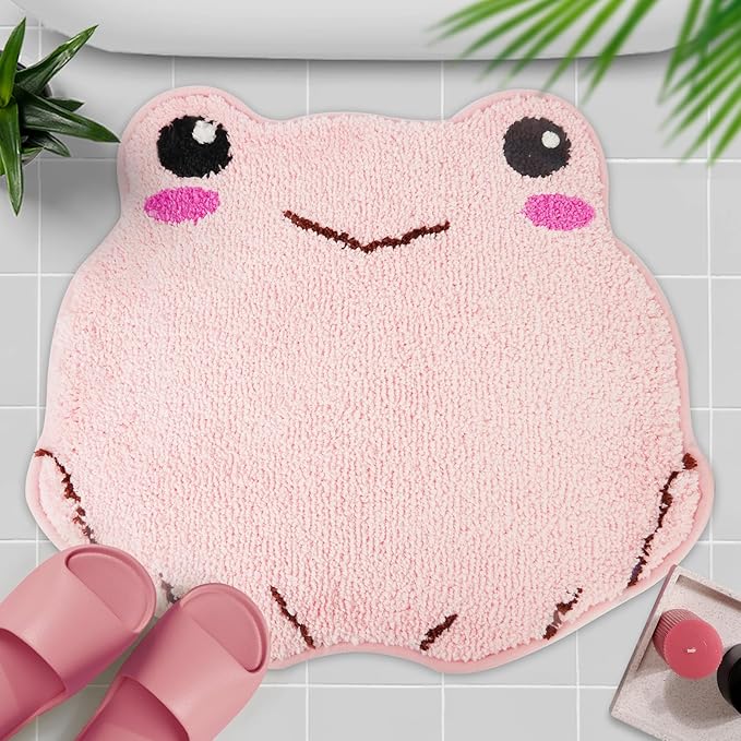 Bathroom Rugs - Extra Soft Absorbent Bath Rugs,Absorbent Non Slip Frog Bath Rugs,Machine Wash Bathroom Mat for Bathroom,Shower,Tub and Room (Pink, 20 * 22 inch)