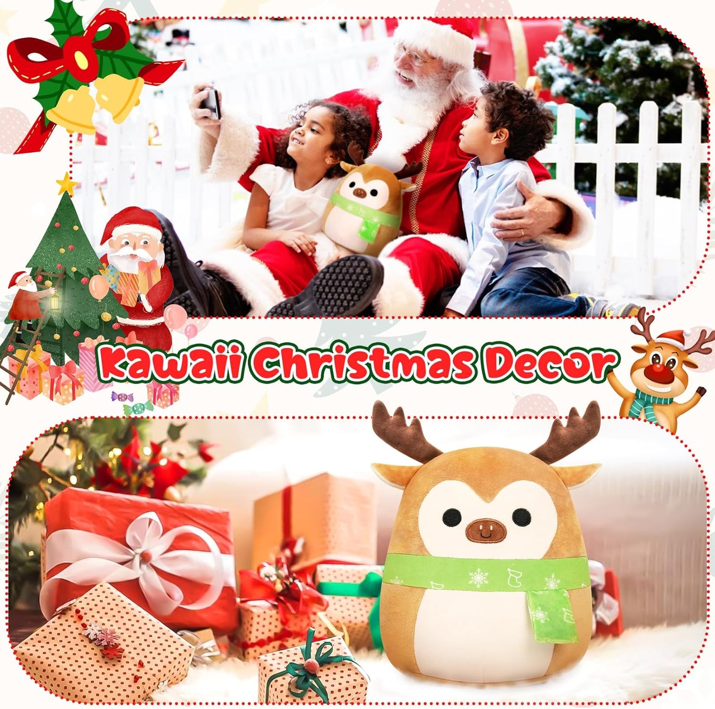 Christmas Elk Plush, Christmas Stuffed Animal Deer Plush Toys Elk Christmas Stuffed Toys, Soft Christmas Plush Elk Pillow for Kids Christmas Decor