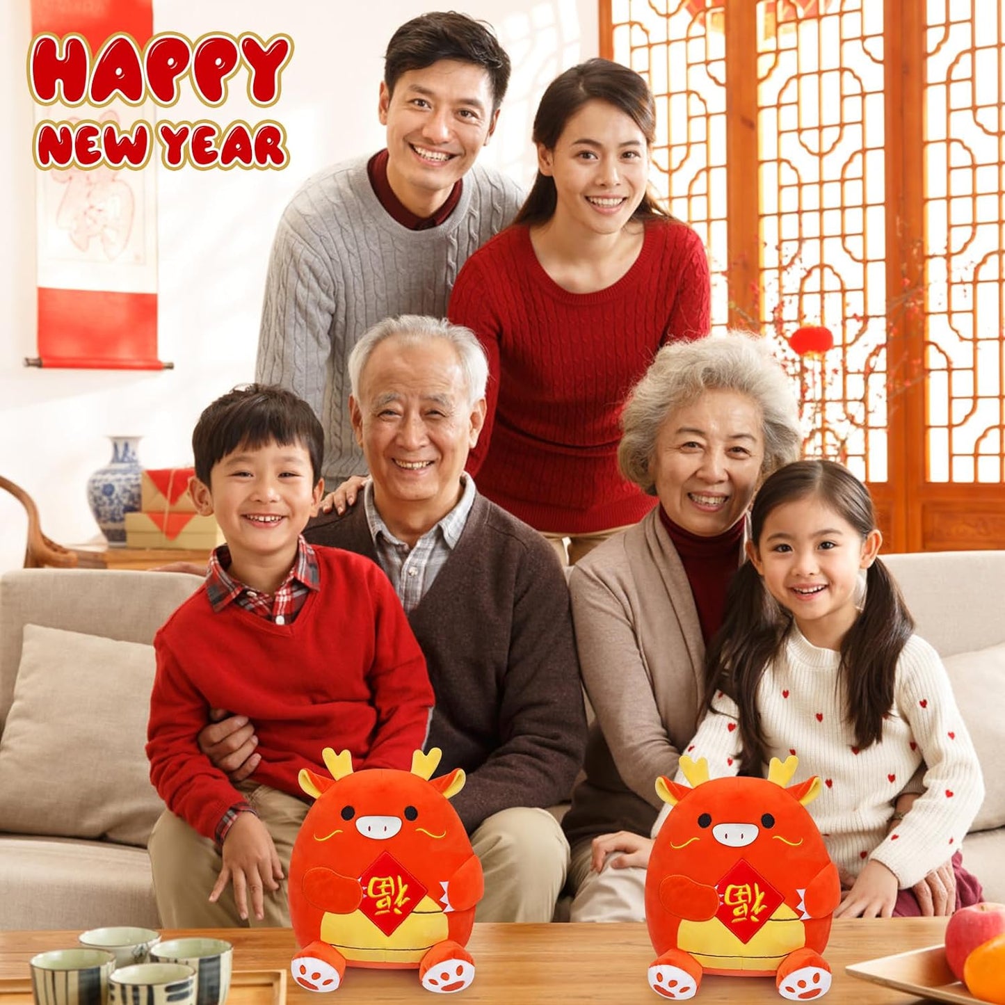 Chinese New Year Dragon Plush, 9inch Chinese Zodiac Dragon Stuffed Animal, 2024 Chinese New Year Decoration，New Year Gifts for Kids, Boys and Girls