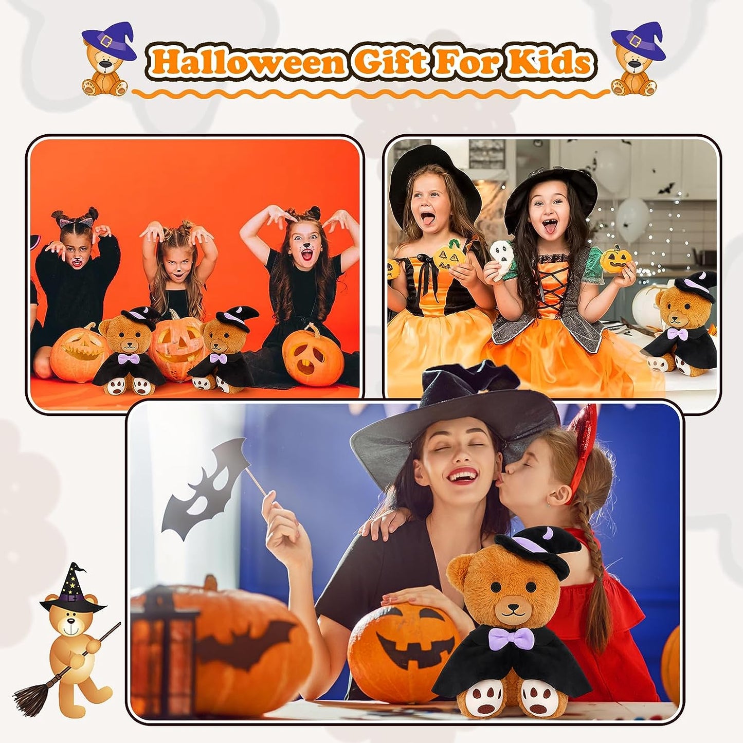 Juguete de peluche de peluche de Halloween, lindo oso de peluche de bruja de peluche, almohada de peluche de Halloween, para decoración de Halloween