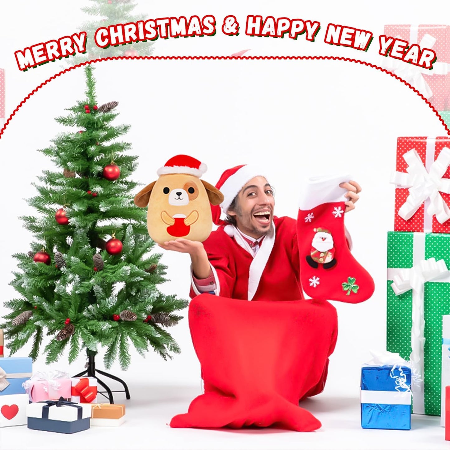 Dog Plush Pillow Dog Stuffed Animal Toy, Cute Christmas Plush Puppy Stuffed Animals Pillow, Soft Stuffed Doll Puppy Plushie for Kids Girls Boys Chirstmas Gift (Dog)