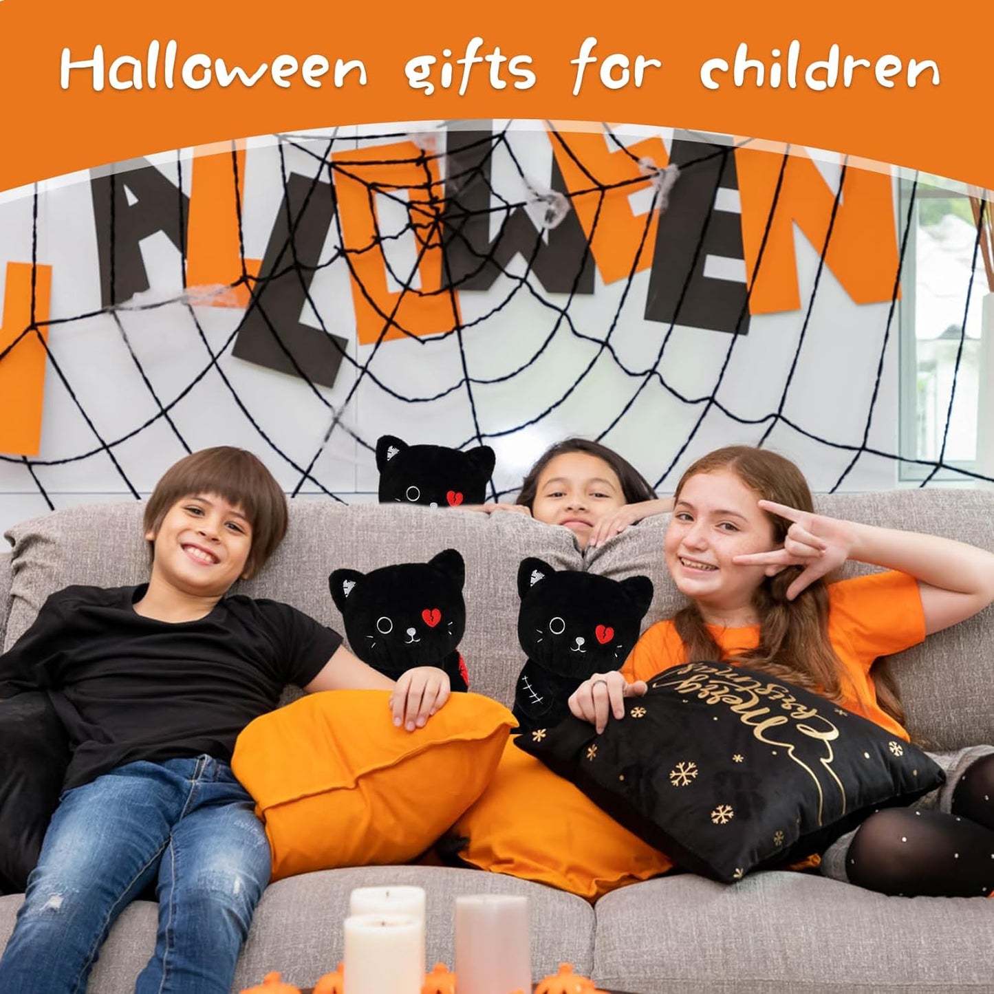 Black Cat Plush, Halloween Cat Plush,Kawaii Black Cat Plushies,Halloween Cat Stuffed Animals,Halloween Black Cat Plushie Doll,Gift for Halloween Christmas