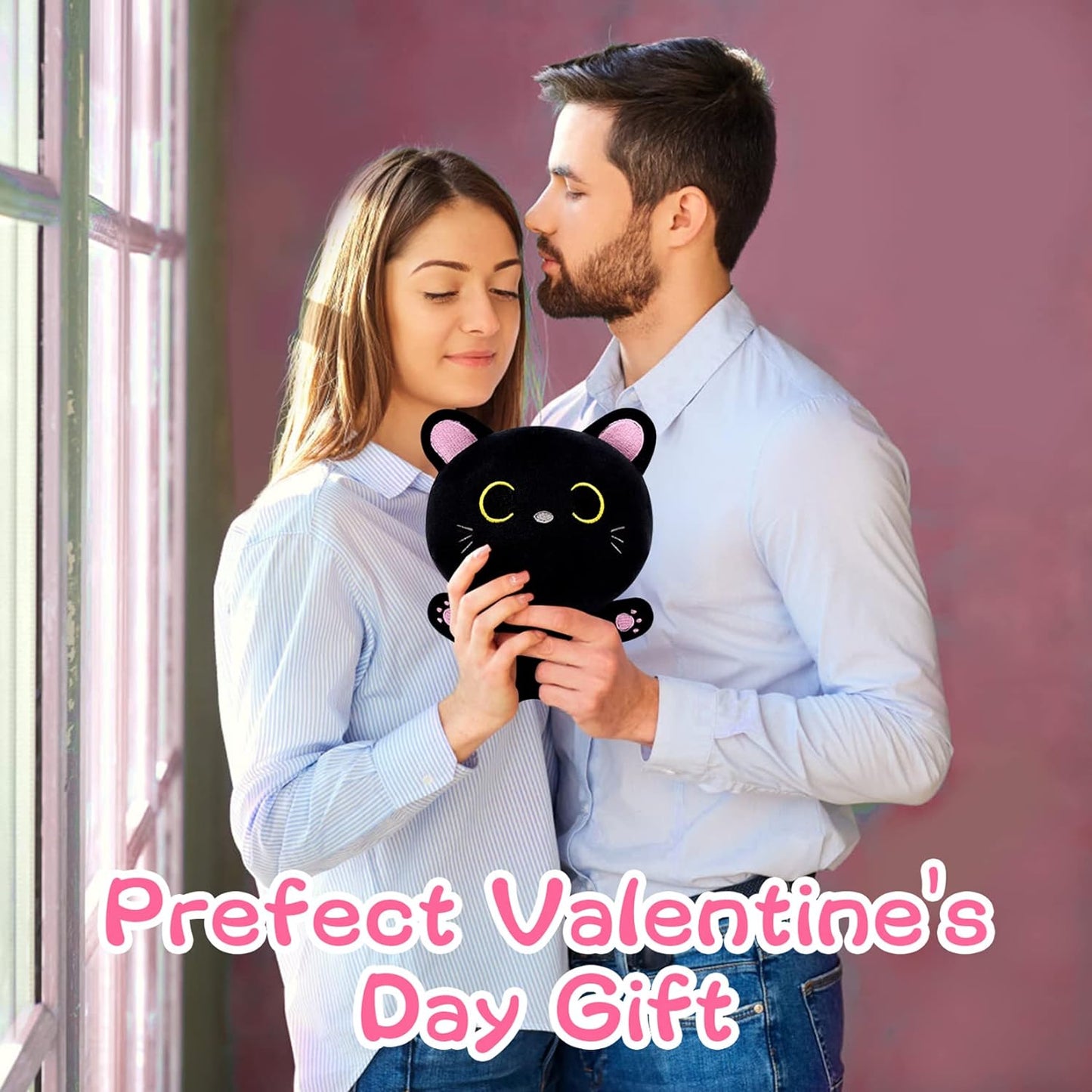 Black Cat Plush Soft Black Cat Stuffed Animal Pillow Toy, Cute Cat Plushie Stuffed Doll Toy for Kids Lover