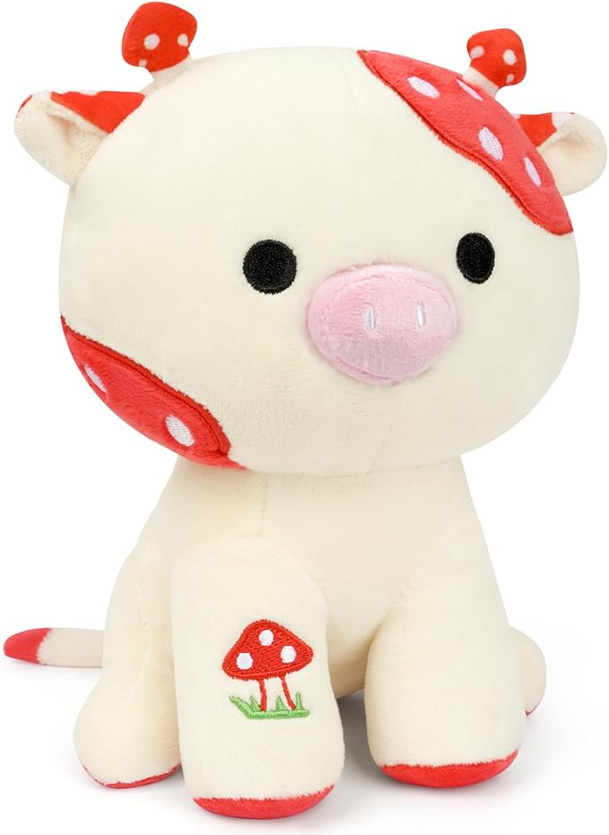 Bekrgwiy Cow Stuffed Animal,8 inch Mushroom Cow Plush Pillow,Mushroom Stuffed Animals Cow Plush,Cute Cow Plushie Doll Toys for Kids Boys Girls,Gift for Birthday,Christmas