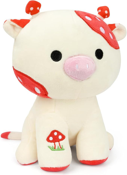 Bekrgwiy Cow Stuffed Animal,8 inch Mushroom Cow Plush Pillow,Mushroom Stuffed Animals Cow Plush,Cute Cow Plushie Doll Toys for Kids Boys Girls,Gift for Birthday,Christmas