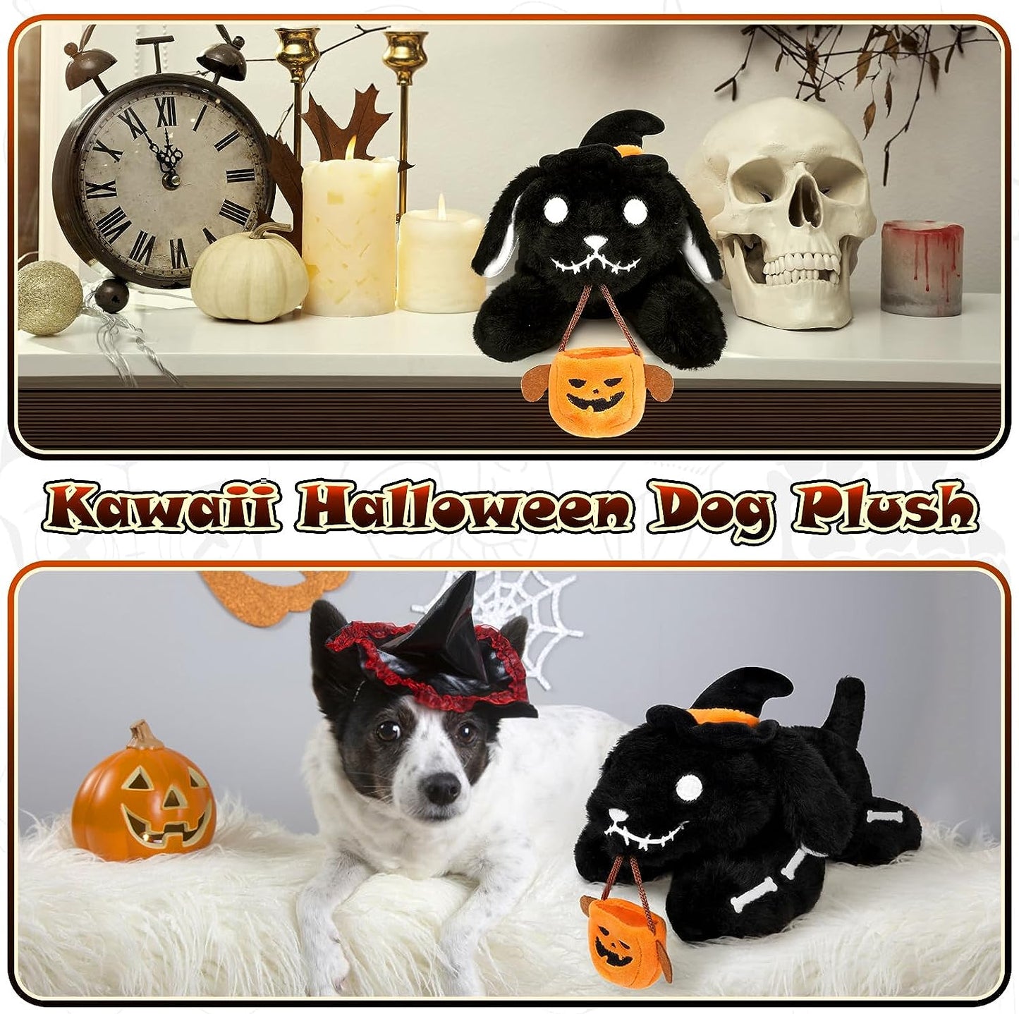 Juguete de peluche de Halloween para perro, lindo esqueleto de perro de peluche, diseño de calabaza kawaii, decoración de Halloween, regalo de felpa suave de Halloween para niños y niñas