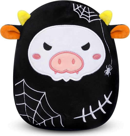 Cow Plush, Cute Cow Stuffed Animal, 7.5Inch Black Cow Plushie with Spider Web, Soft Cow Plush Pillow Toys, Great Birthday for Kids Home Decoration