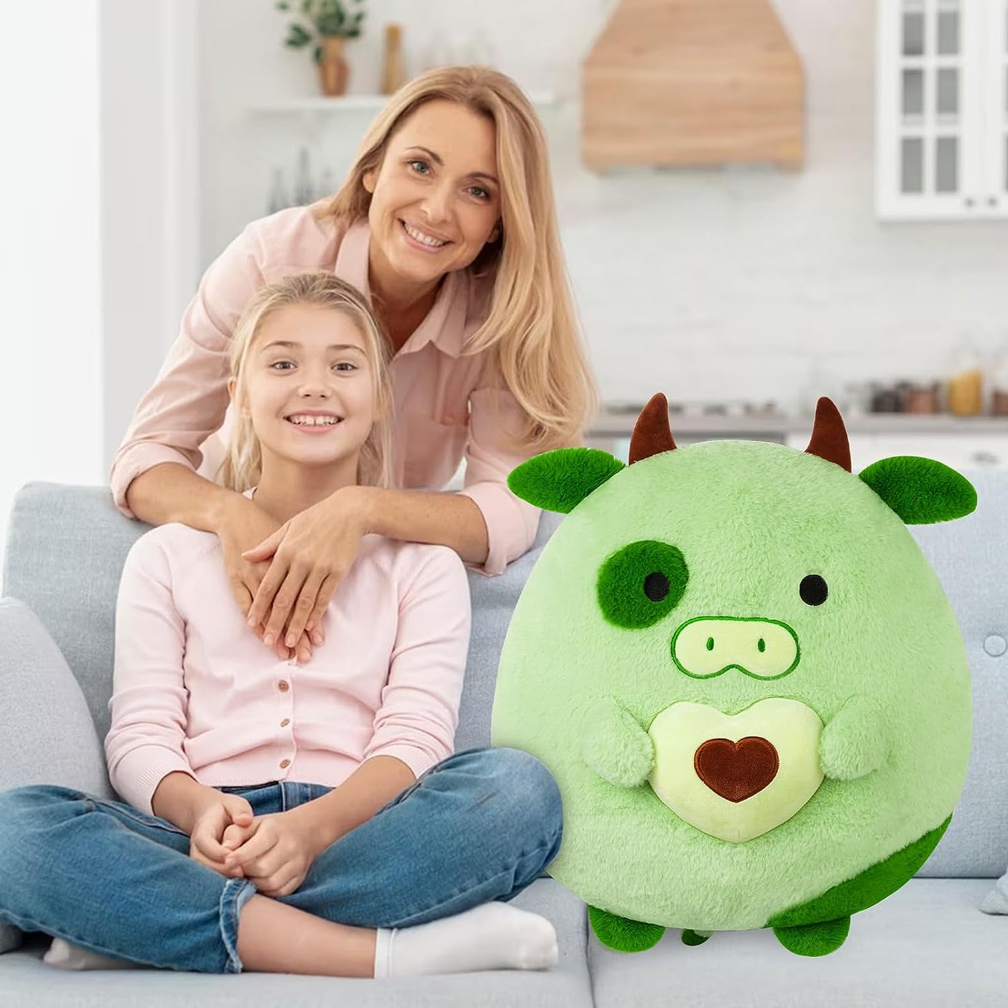 Almohada gigante de peluche de aguacate verde linda vaca