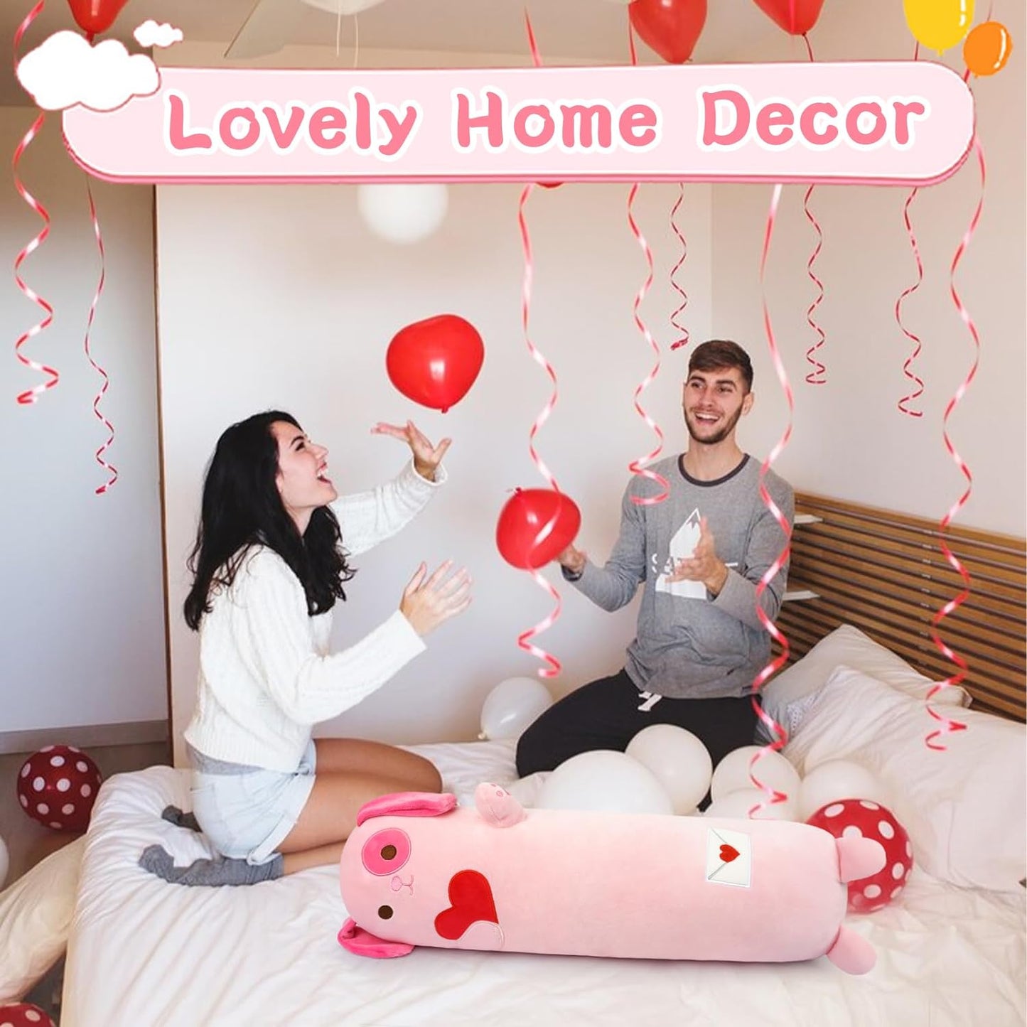 Long Dog Plush Body Pillow, 24" Valentine's Day Dog Stuffed Animal Throw Pillow, Kawaii Cartoon Long Dog Plush Toy, Soft Stuffed Dog Plush Doll Gift for Boys Girls Valentine's Day