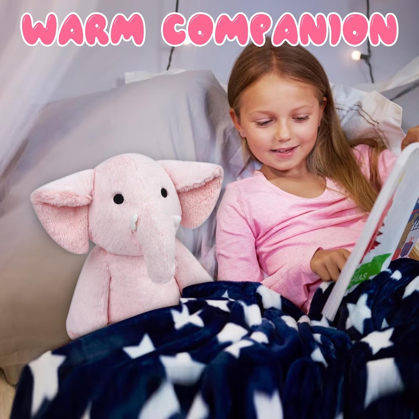 Weighted Stuffed Animals, 13in | 1.3lbs Weighted Pink Elephant Plush Toy, Kawaii Weighted Plush Elephant Stuffed Animals, Soft Stuffed Elephant Throw Pillow Gift for Kids & Adults