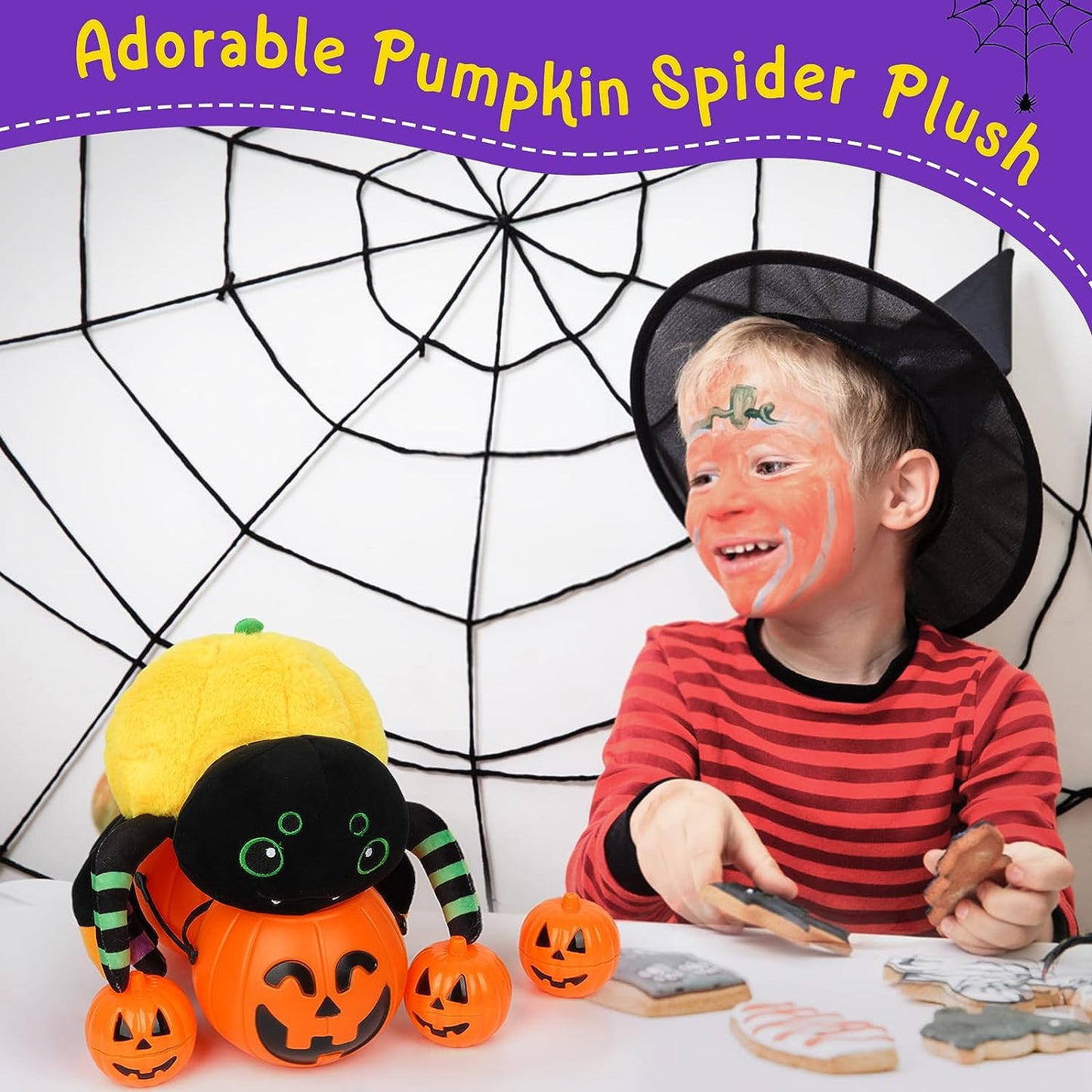 Juguete de peluche de Halloween con araña de calabaza Kawaii, peluche de araña de calabaza, linda araña de peluche de Halloween, regalo de peluche suave para niños, Halloween, cumpleaños