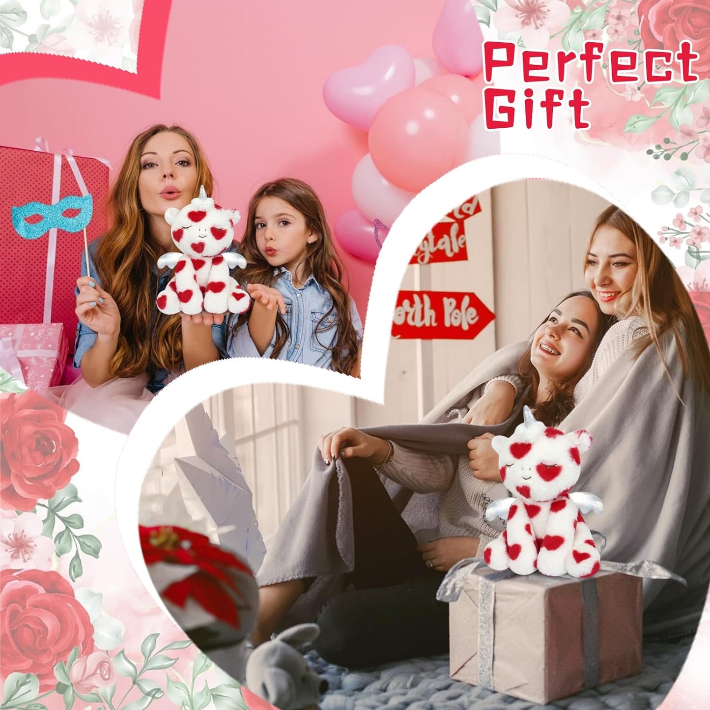 Unicorn Plush, 12inch Soft Unicorn Stuffed Animal with Love Heart for Valentines Day, Cute Stuffed Unicorn Valentines Plush for Kids, Girl, Boyfriend, Girlfriend