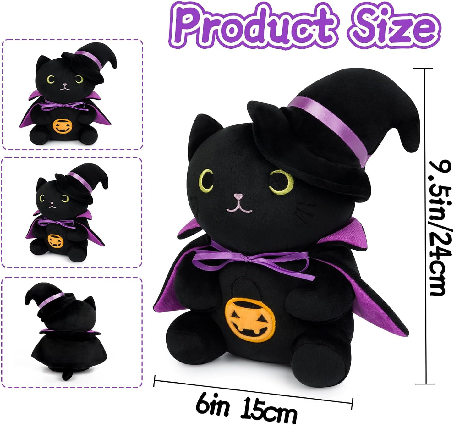 Halloween Plush Black Cat Plush - 9inch Halloween Black Cat Stuffed Animal Witch Cat Plushie - Cute Halloween Stuffed Toys Decorations Halloween Plushies Gift for Kids