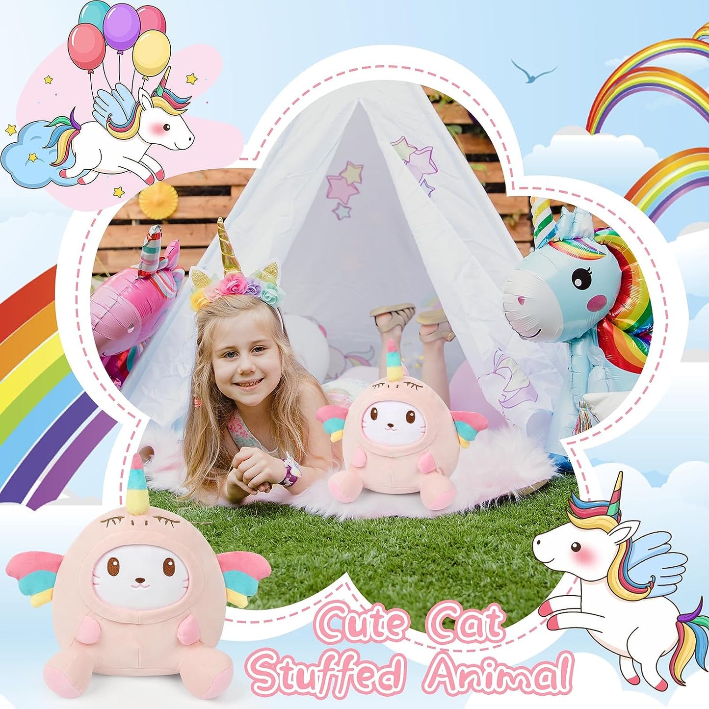 Juguete de peluche para gato, linda almohada de peluche de gato rosa, muñeca de peluche de gato Kawaii