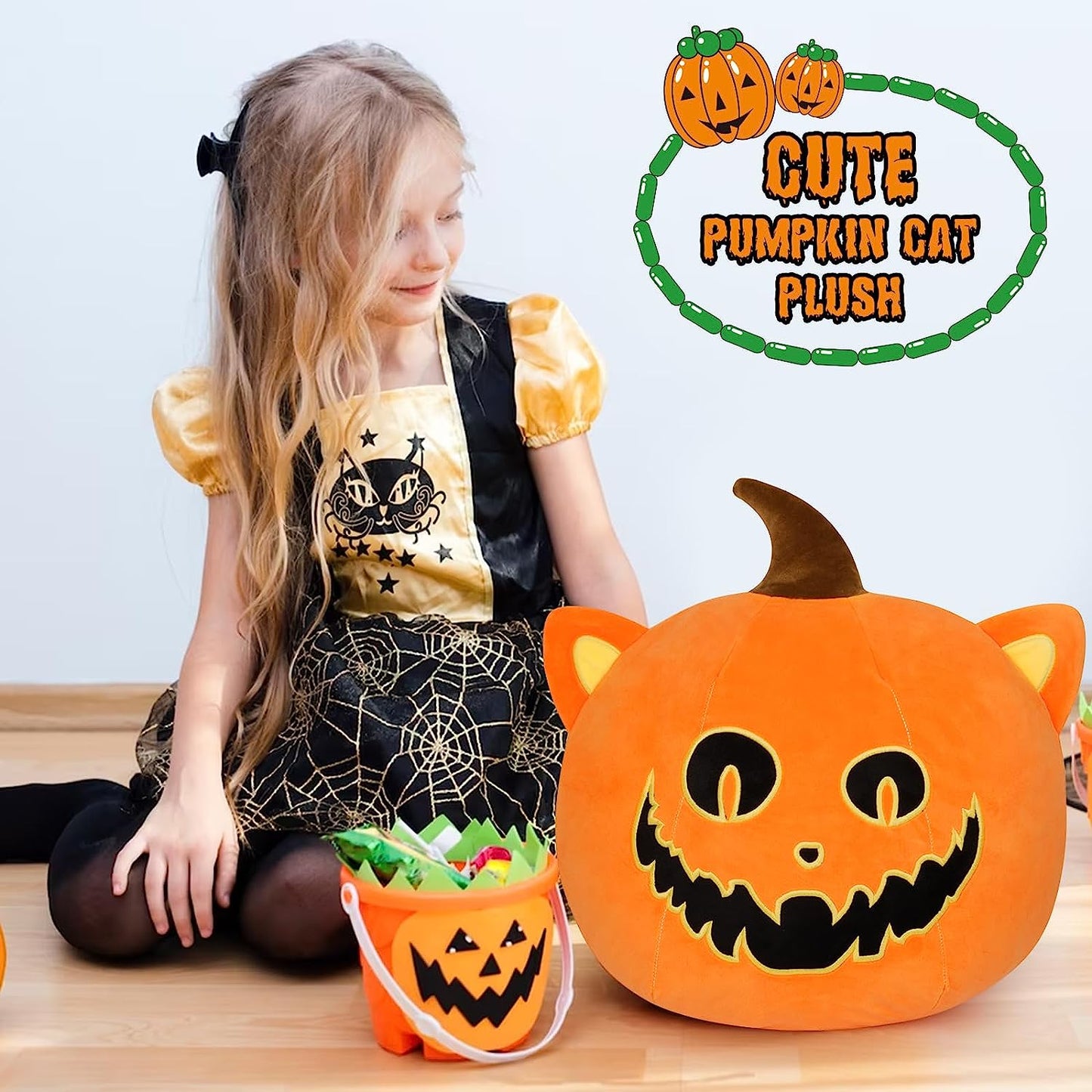 Almohada de felpa de calabaza de animales de peluche de Halloween de 15 pulgadas, juguete de peluche de calabaza Kawaii, felpa de calabaza suave, regalo para niños, cumpleaños, decoración de Halloween