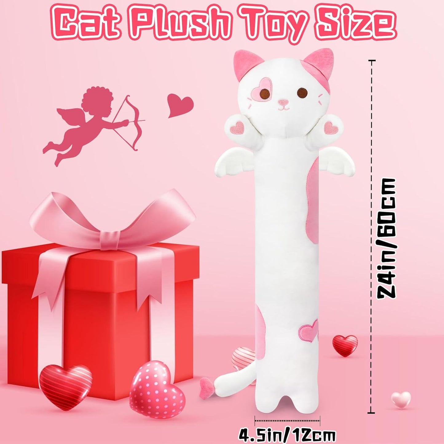 Long Cat Plush Body Pillow, 22Inch Cute Cartoon Cat Stuffed Animals Cat Plushie Pillow, Soft Pink Kitten Plush Sleeping Throw Pillow Stuffed Cat Toy Gifts for Kids Valentine's Day