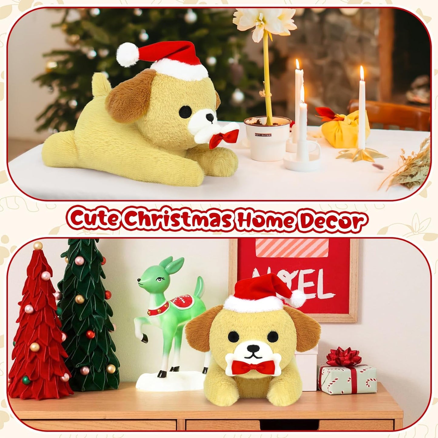 Christmas Dog Plush Dog Stuffed Animal Toy, Soft Puppy Plushie Pillow, Cute Dog Stuffed Doll Toy for Kids Boys Girls Kawaii Christmas Decoration (Beige Dog)