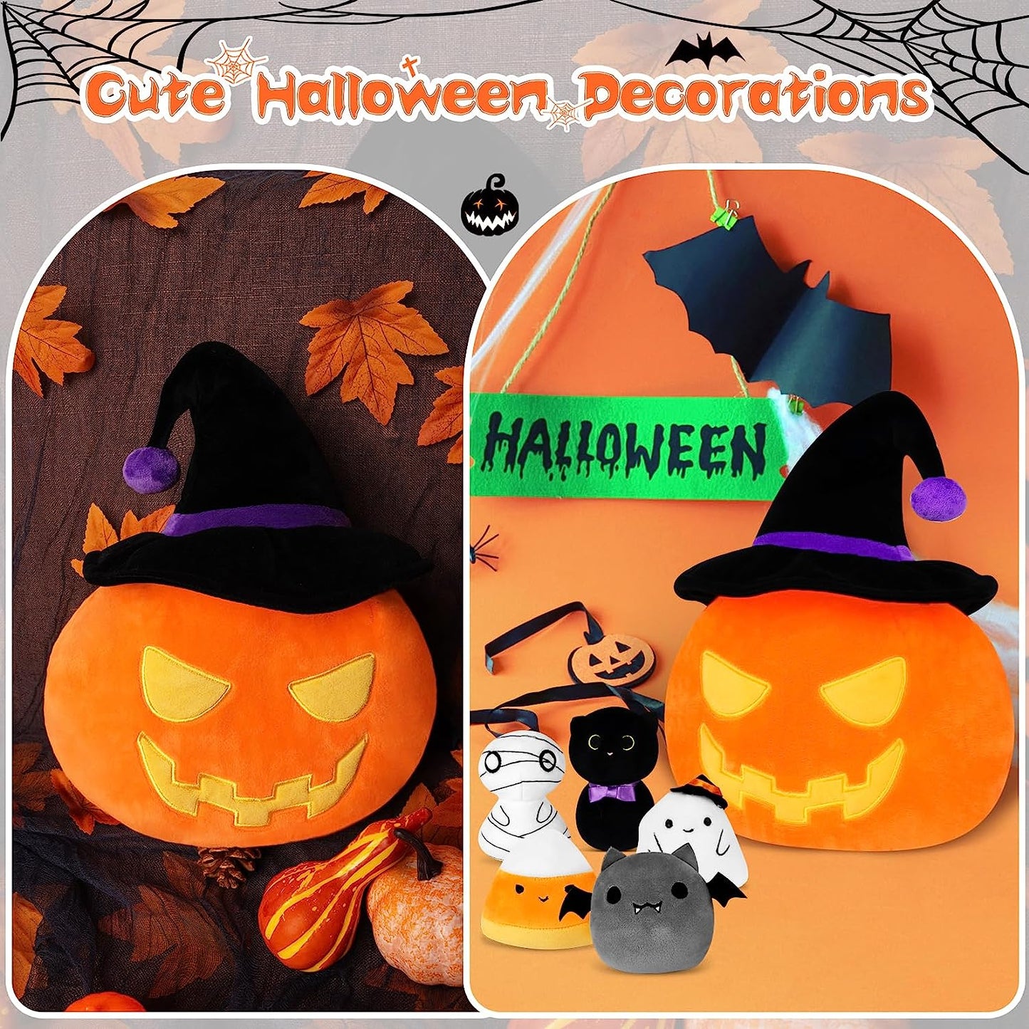 Juego de juguetes de peluche de calabaza de animales de peluche de Halloween, 6 piezas, juego de peluche de calabaza de Halloween, cesta de calabaza de felpa de Kawaii, regalo para bebés y niñas