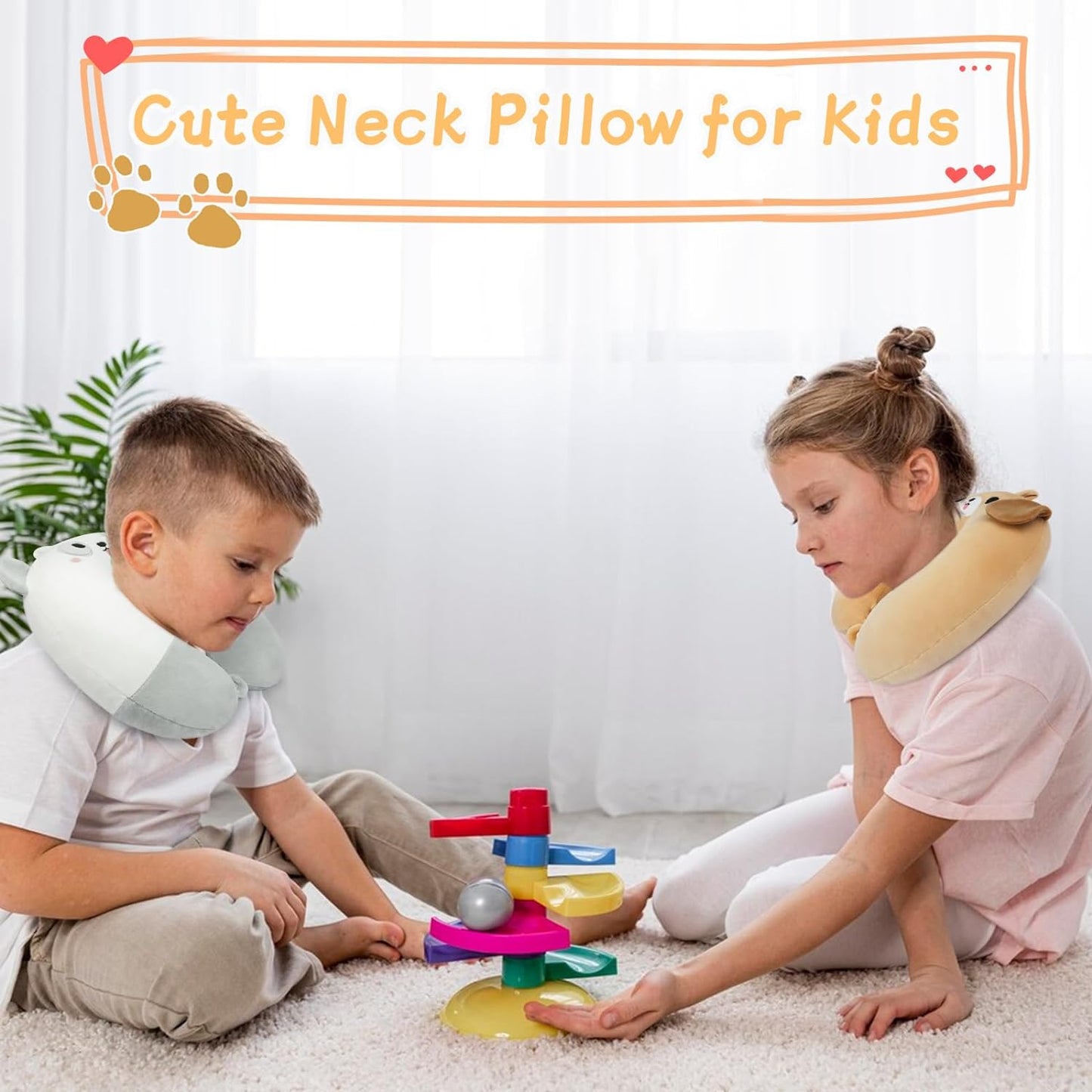 Cartoon Travel Pillow for Kids Adults, Cute Neck Pillows for Travel, U Shaped Pillow with Eye Mask, Soft Plane Pillow Neck Support Pillow for Long Cars, Flight, Road Trip Essential