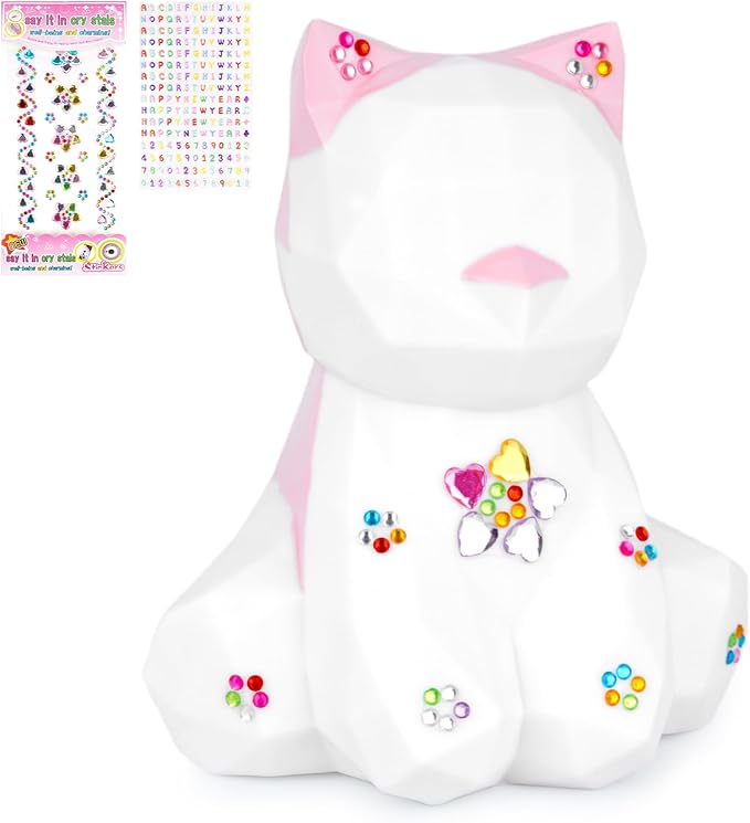 Kids Piggy Bank, Unbreakable Piggy Bank Cute Cat Piggy Bank Plastic Coin Bank with DIY Stickers Practical Gifts, Birthday for Kids Building Money Habits