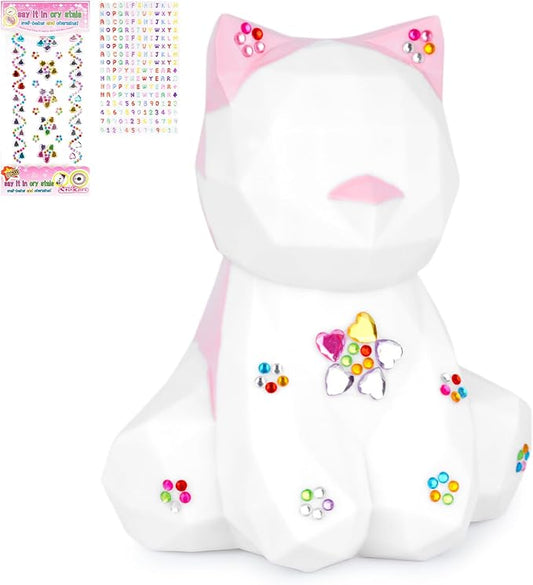 Kids Piggy Bank, Unbreakable Piggy Bank Cute Cat Piggy Bank Plastic Coin Bank with DIY Stickers Practical Gifts, Birthday for Kids Building Money Habits