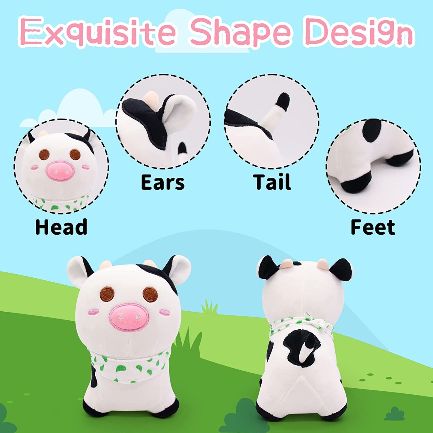 Cow Plush Toy, Cute Cow Stuffed Animals, Soft Cow Plushies Stuffed Doll, Black White Cow Plush for Boys and Girls Home Decor Gifts