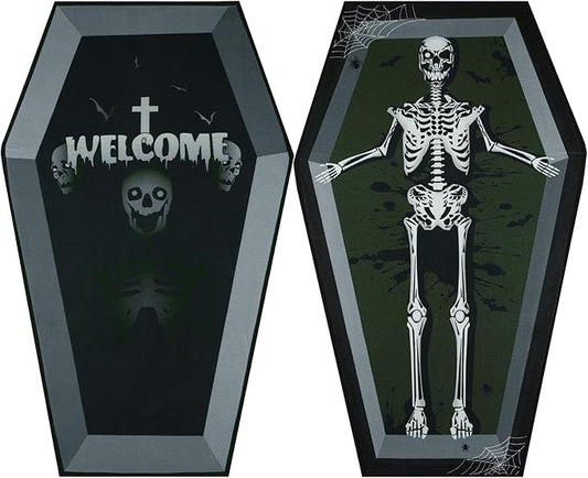 Gothic Coffin Door Mat, Gothic Skull Decor Black Rug,2 Pcs Welcome Mat, Indoor Outdoor Rug Gothic Rug for Front Door, Kitchen, Bedroom, Living Room,Gothic Decor