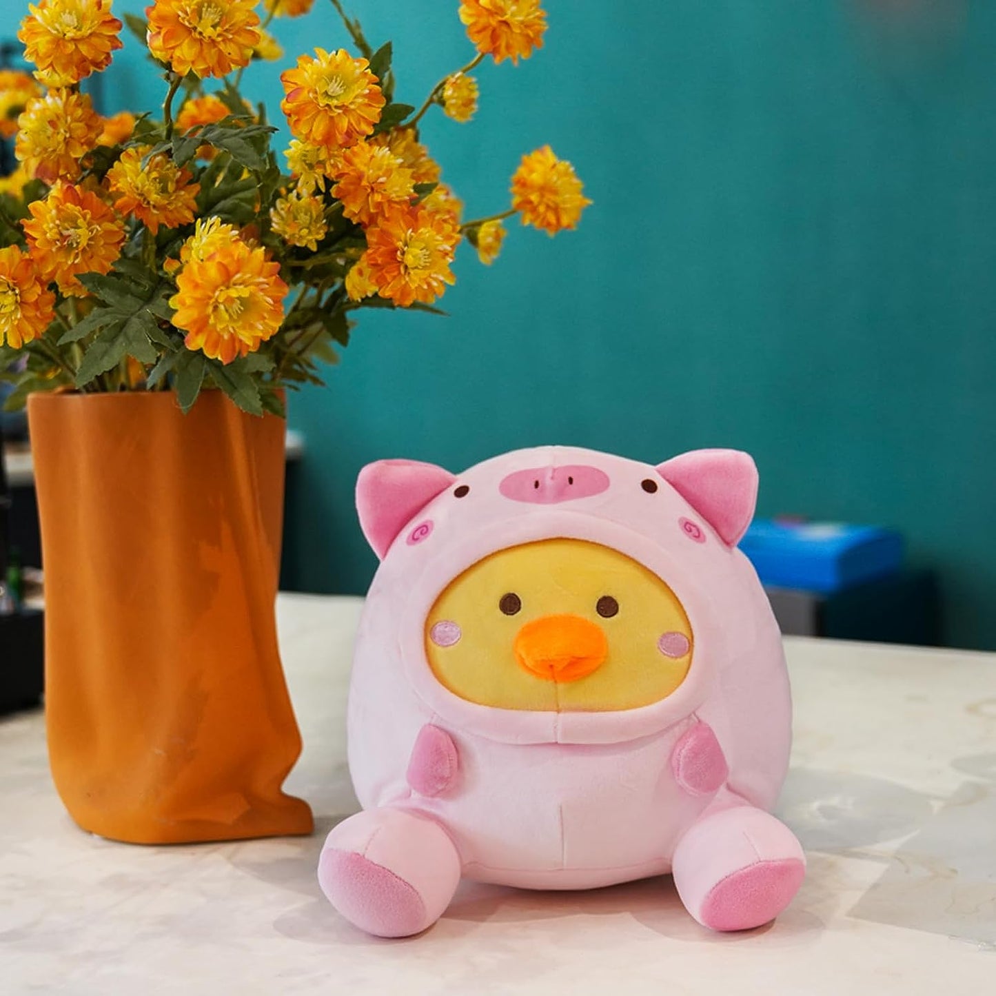 Almohada de peluche de pato, pato rosa, muñeca de peluche de cerdo