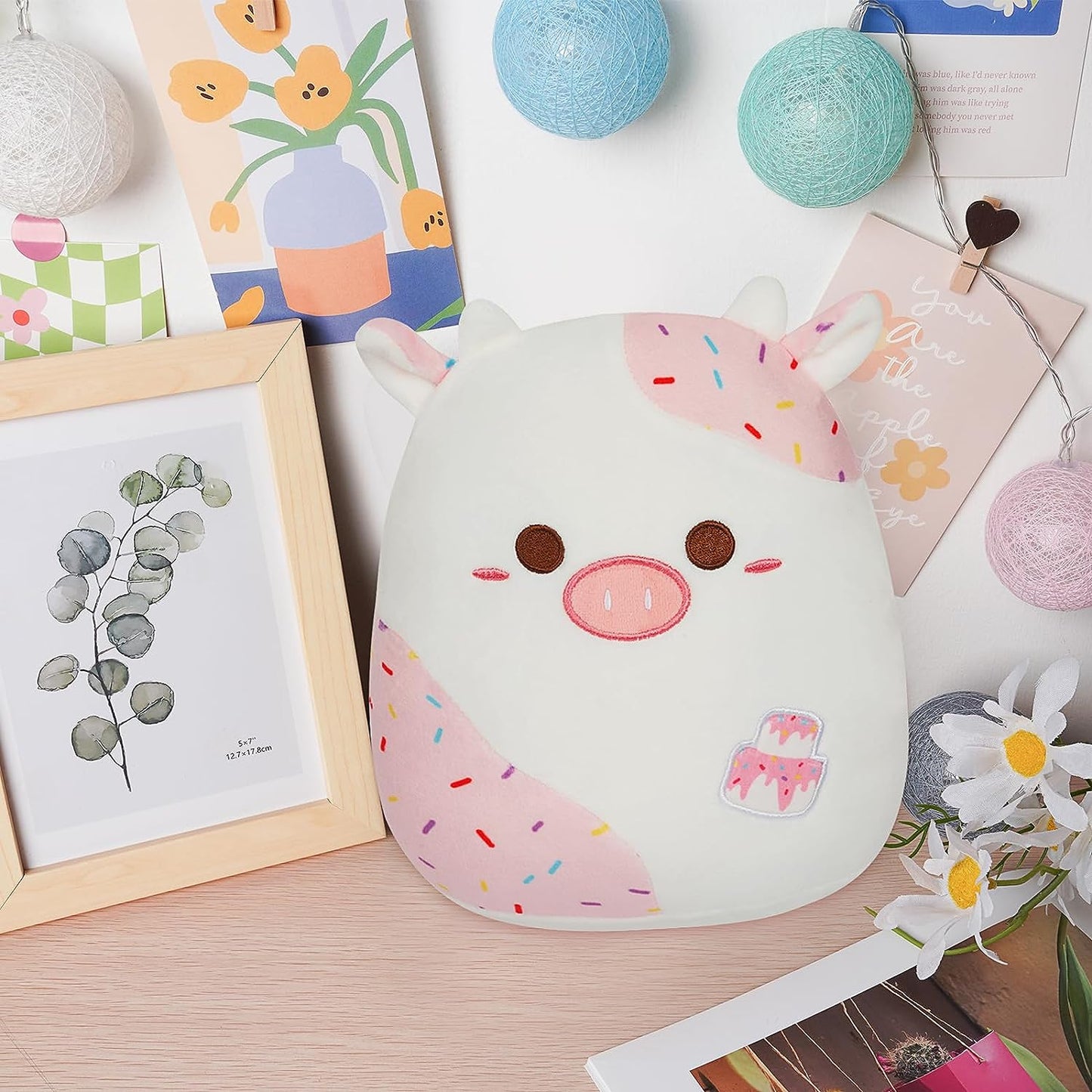 de peluche de vaca rosa de Navidad, lindo peluche de Navidad suave de vaca rosa para niños y niñas, decoración de Navidad