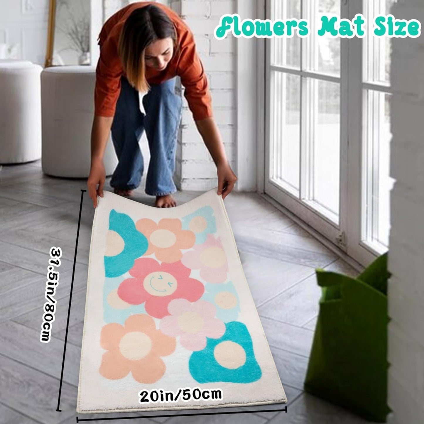 Bathroom Rug Bathroom Mat, Cute Bath Mat Non Slip Absorbent Bath Rug for Bathroom (Flowers)