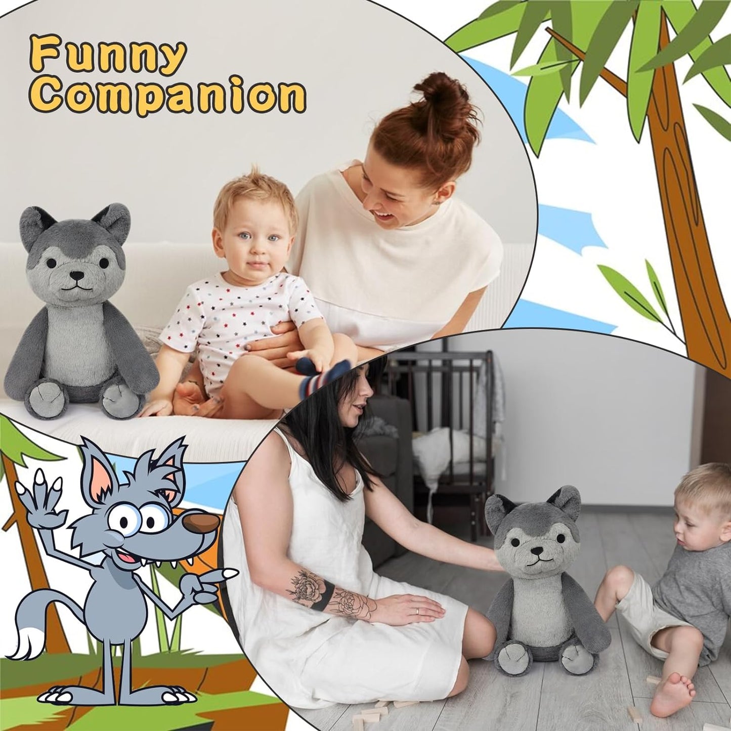 Wolf Weighted Stuffed Animals，17inch Wolf Stuffed Animal Plush Cute Wolf Weighted Plush for Kids, Soft Wolf Plush Toy for Kids, Boys, Girls Birthday