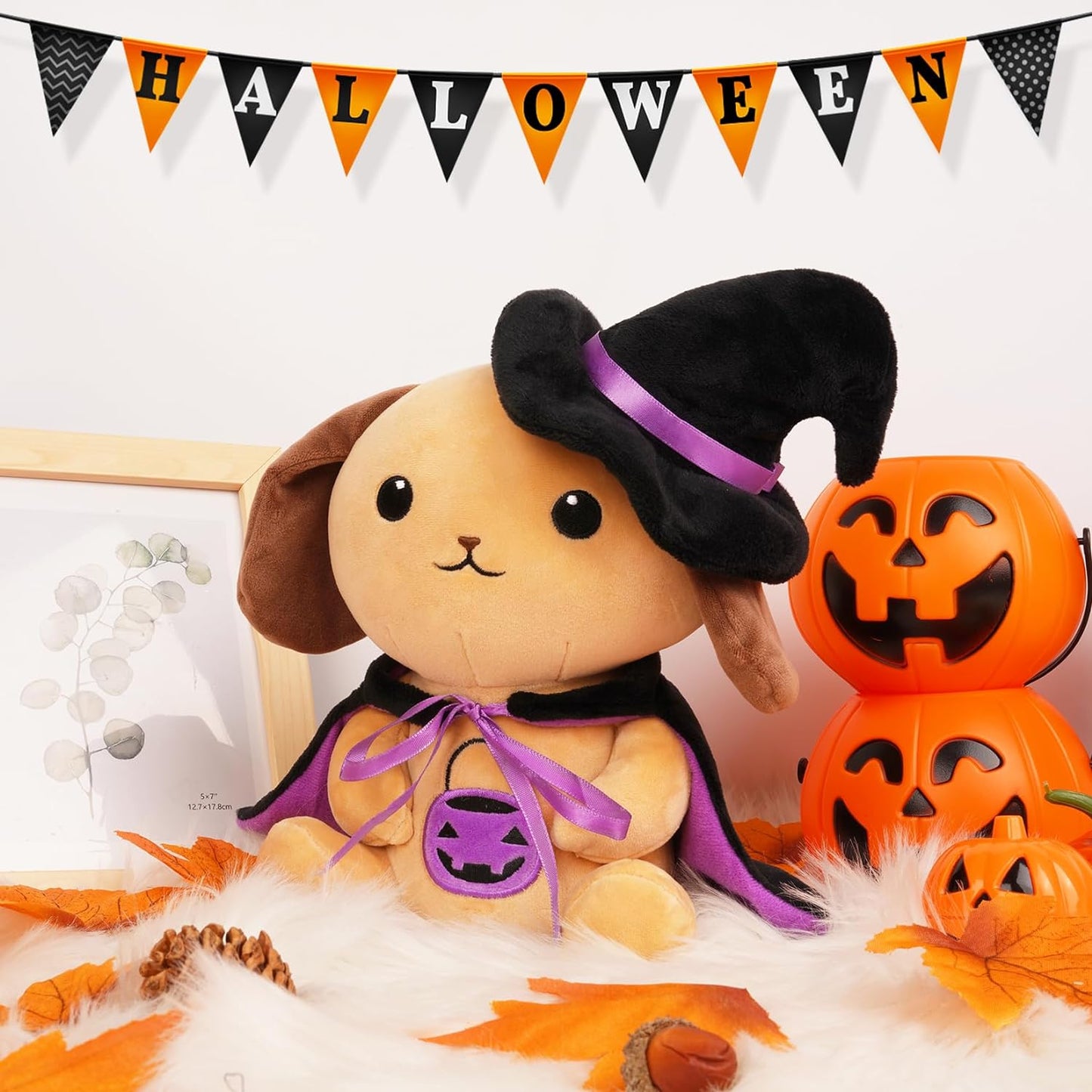 Halloween Plush Dog Stuffed Animal, 9inch Cute Dog Plush with Witch's Hat, Halloween Stuffed Animal Dog Plush, Halloween Plush for Kids,Halloween Home Decoration
