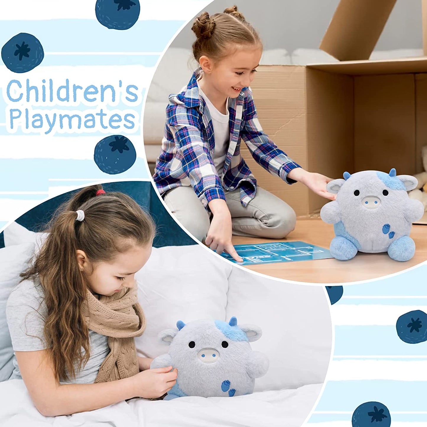 Blueberry Cow Plush - Cute Cow Plush Animals Pillow Toys - Kawaii Cow Plush - Cow Pillow Plush for All Ages - Gift for Valentine's Day Kids Day Home Decoration - Pink